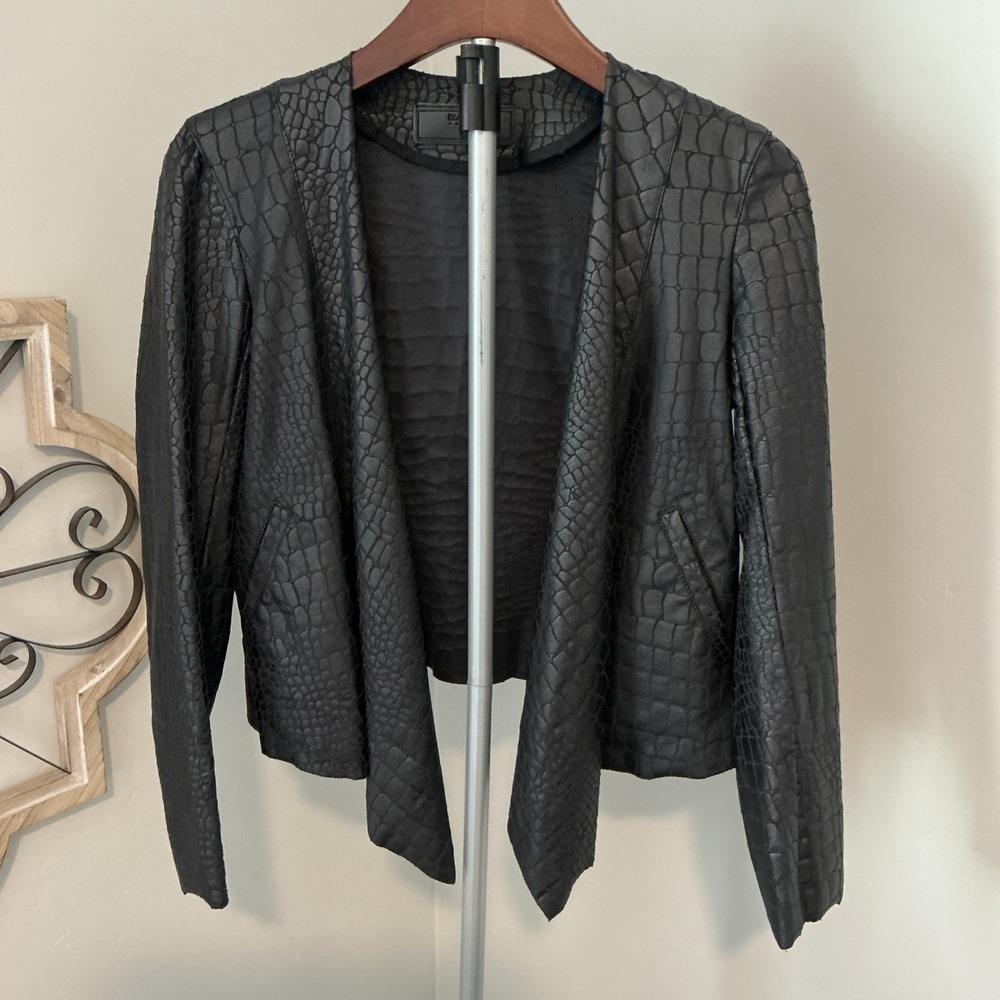BlankNYC Draped Open‎ Front Faux Leather Moto Boho Jacket XS